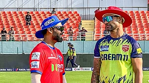 X/Delhi Capitals : Captains Rishabh Pant (left) and Shikhar Dhawan chat ahead of the Indian Premier League 2024 match between Delhi Capitals and Punjab Kings in Mullanpur.