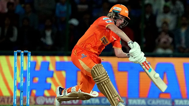 Gujarat Giants' Beth Mooney plays a shot during their Women's Premier League (WPL) 2024 match against Mumbai Indians at Arun Jaitley Stadium in New Delhi on March 9, 2024. - PTI