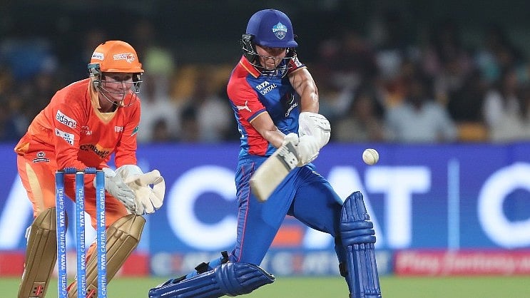 Photo: X/ @wplt20
 : Delhi Capitals captain Meg Lanning playing a shot during her inning against Gujarat Giants in WPL 2024.