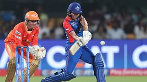 Photo: X/ @wplt20
: Delhi Capitals captain Meg Lanning playing a shot during her inning against Gujarat Giants in WPL 2024.