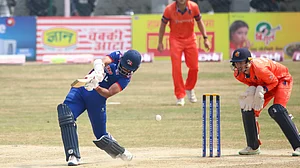 (Photo: X|Nepal Cricket) : Nepal and Netherlands in action at the T20I Tri-Series 2024 in Nepal.