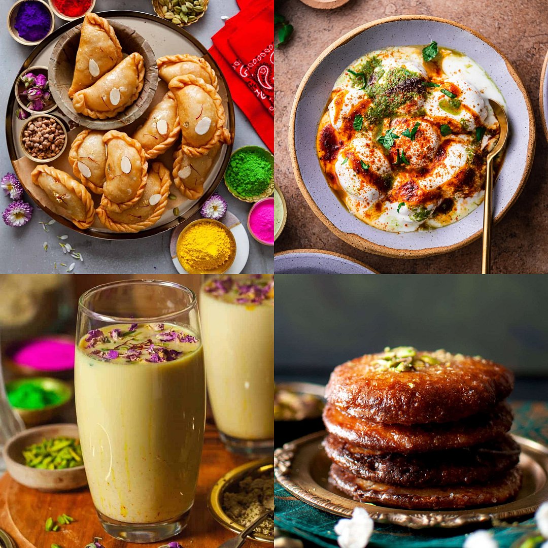 Gujiya, Dahi Vada, Thandai, Mal Pua
