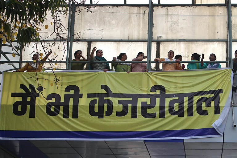 Visuals from a protest against the arrest of Delhi CM Arvind Kejriwal - PTI