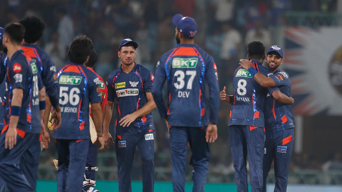 Lucknow Super Giants' captain Nicholas Pooran, right, hugs teammate Mayank Yadav as they celebrate their team's victory over Punjab Kings during the Indian Premier League match between Lucknow Super Giants and Punjab Kings in Lucknow. - AP Photo/Pankaj Nangia