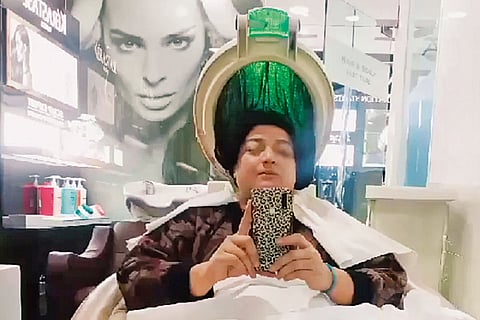 The author at a hair salon