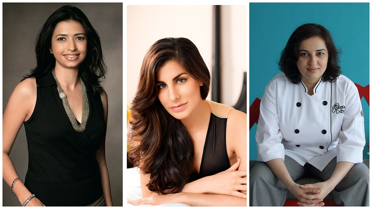 L to R: Sonali Dalwani, the founder of Crimzon; Dharma Originals founder Charu Sharma; Aditi Handa, Co-founder and Head Chef, The Baker's Dozen 