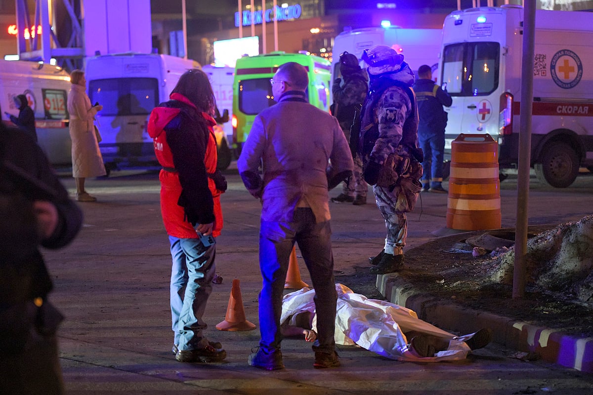 Visual of the outside of the Crocus City Hall in Moscow after gun firing took place on Friday - AP