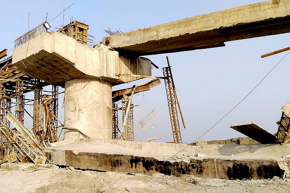 | Photo: PTI : Under-construction bridge collapses in Bulandshahr