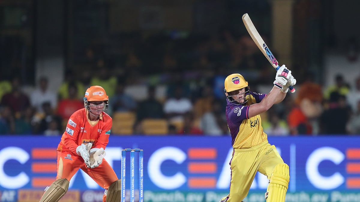 Photo: X/ wplt20 : Grace Harris playing a shot during her innings against Gujarat Giants in WPL 2024.