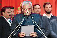 Hop, Skip, Slip: Navigating Alliances With Nitish Kumar-Led Party  Photos: Getty Images : A Seasoned Hand: Nitish Kumar taking oath as Bihar chief minister for the ninth time after returning to the BJP-led NDA in 2024.