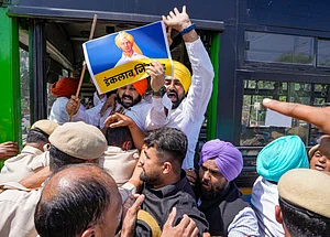 PTI : Police detain AAP supporters gathered at the Patel Chowk to protest the arrest of Delhi Chief Minister Arvind Kejriwal, in New Delhi, Tuesday, March 26, 2024.