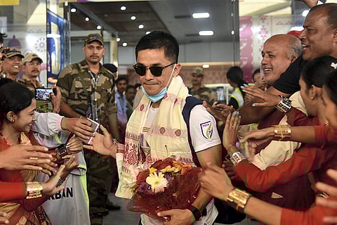 Indian football players arrive in Guwahati