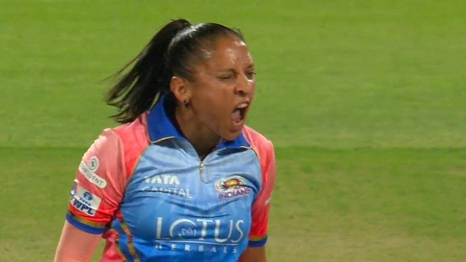 X/imfemalecricket : Mumbai Indians pacer Shabnim Ismail in WPL 2024 action.