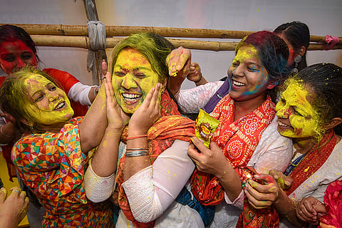 Students celebrate Holi in Patna