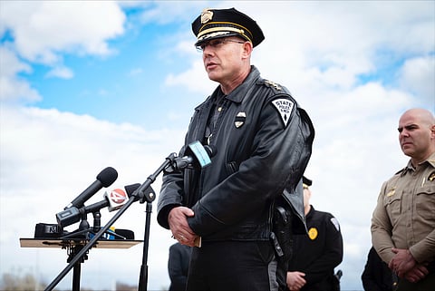New Mexico State Police Chief Troy Weisler addresses reporters during a news conference in Albuquerque, N.M., on Sunday, March 17, 2024.