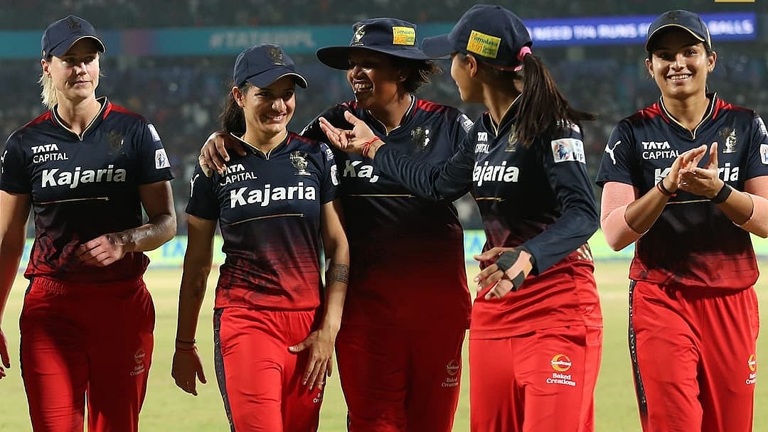 (Photo: X|RCB) : Team Royal Challengers Bangalore celebrates win over Mumbai Indians to enter the eliminator round of Women's Premier League 2024 on March 12. 