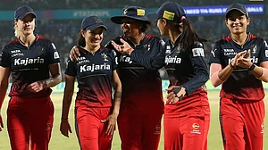 (Photo: X|RCB) : Team Royal Challengers Bangalore celebrates win over Mumbai Indians to enter the eliminator round of Women's Premier League 2024 on March 12.