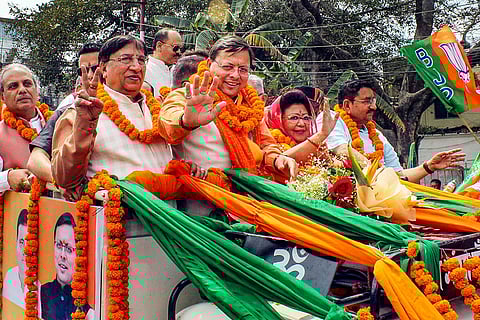 CM Dhami with Mala Rajya Laxmi Shah in Doon