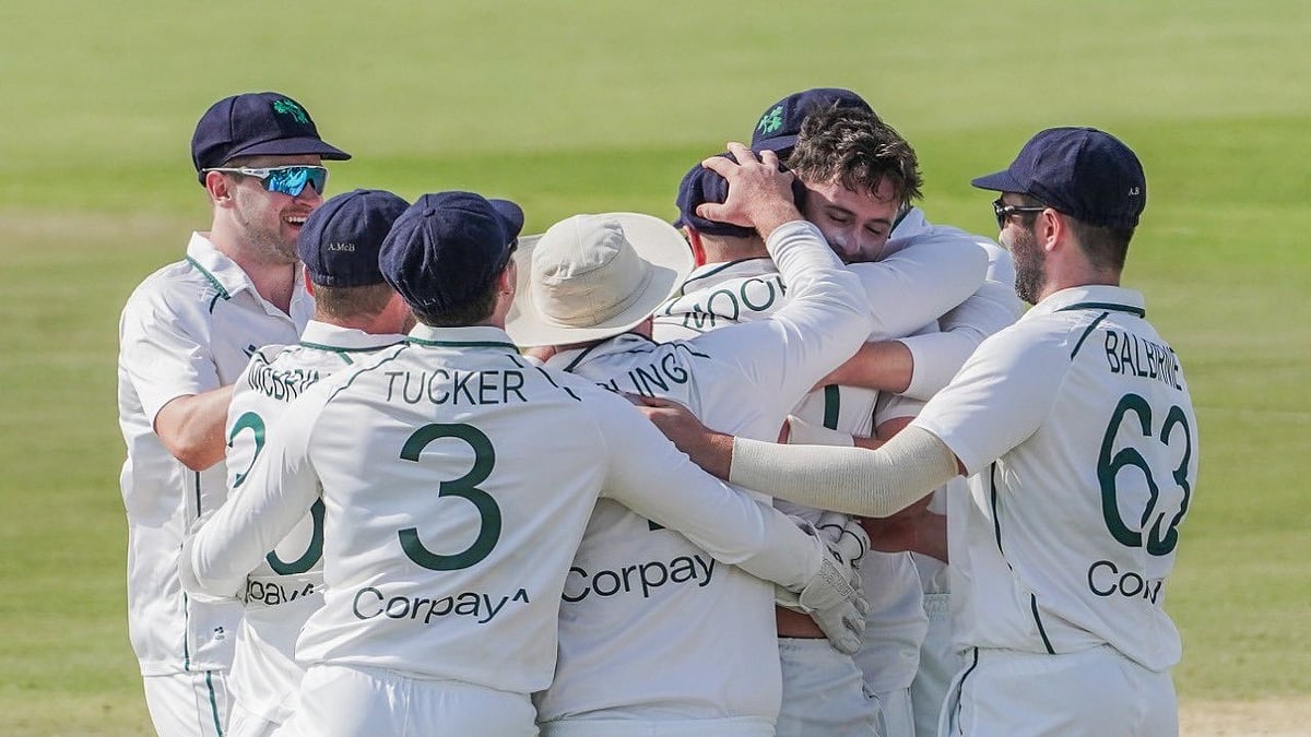 Ireland cricketers celebrate after beating Afghanistan in their one-off Test in Abu Dhabi, UAE. - Cricket Ireland