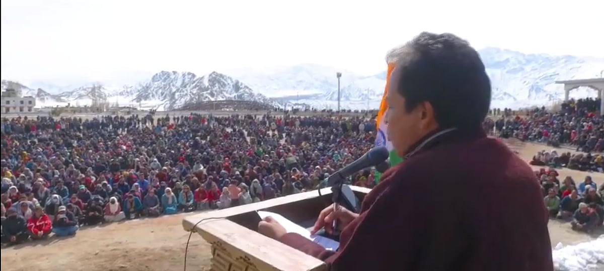 Sonam Wangchuk addressing the crowd on March 6. - null