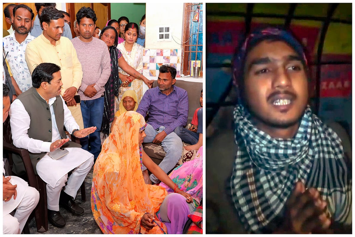 L: Budaun double murder victims' family | R: Brother of main accused Javed