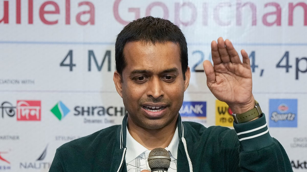 India badminton head coach Pullela Gopichand speaks during a press conference in Kolkata on March 4, 2024. - PTI