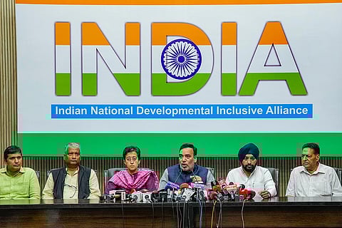 INDIA leaders'' press conference in Delhi