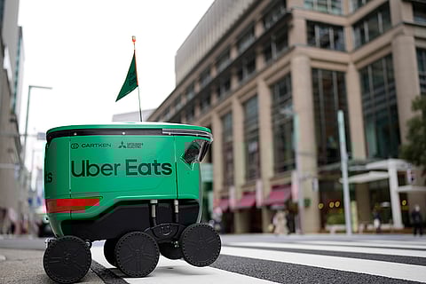 An Uber Eats food delivery robot