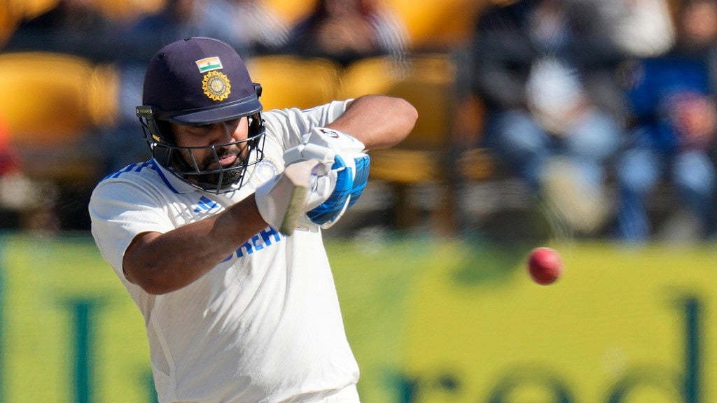 India's captain Rohit Sharma bats on the second day of the fifth and final test match between England and India in Dharamshala, India, Friday, March 8, 2024.
 -  (AP Photo/Ashwini Bhatia)

