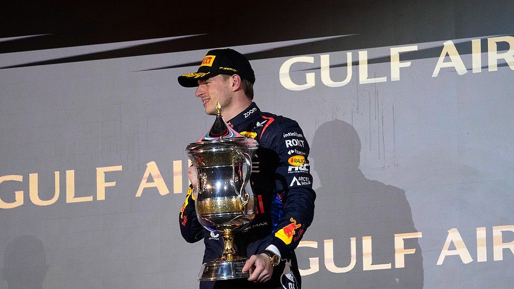 (AP Photo/Darko Bandic)


 : First place, Red Bull driver Max Verstappen of the Netherlands poses with his trophy on the podium during the Formula One Bahrain Grand Prix at the Bahrain International Circuit in Sakhir, Bahrain, Saturday, March 2, 2024. 