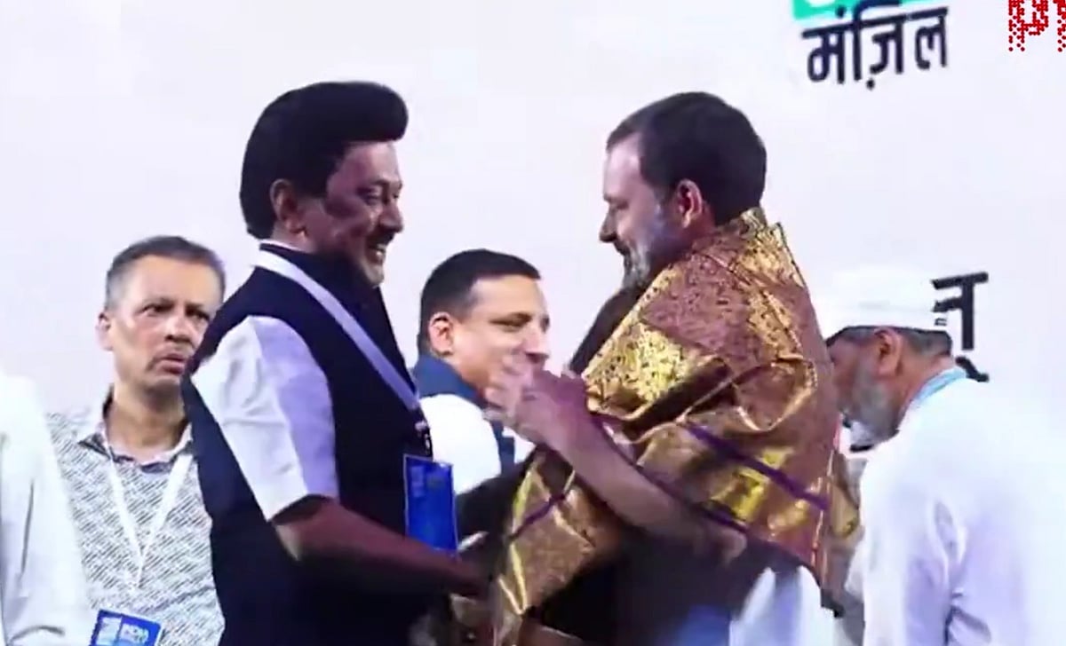 PTI : Tamil Nadu CM MK Stalin and Congress leader Rahul Gandhi at INDIA bloc rally in Mumbai
