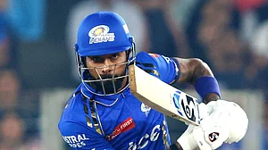 (Photo: X | Mumbai Indians) : Mumbai Indians skipper in action at the IPL 2024 season-opening match against Gujarat Titans on March 24.