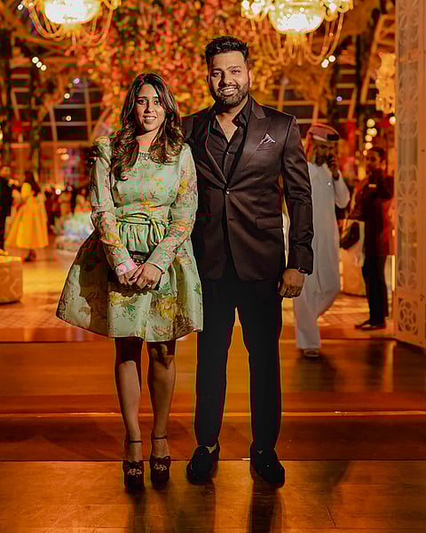 Rohit Sharma and wife Ritika Sajdeh at Anant Ambani's pre-wedding bash in Jamnagar, Gujarat.