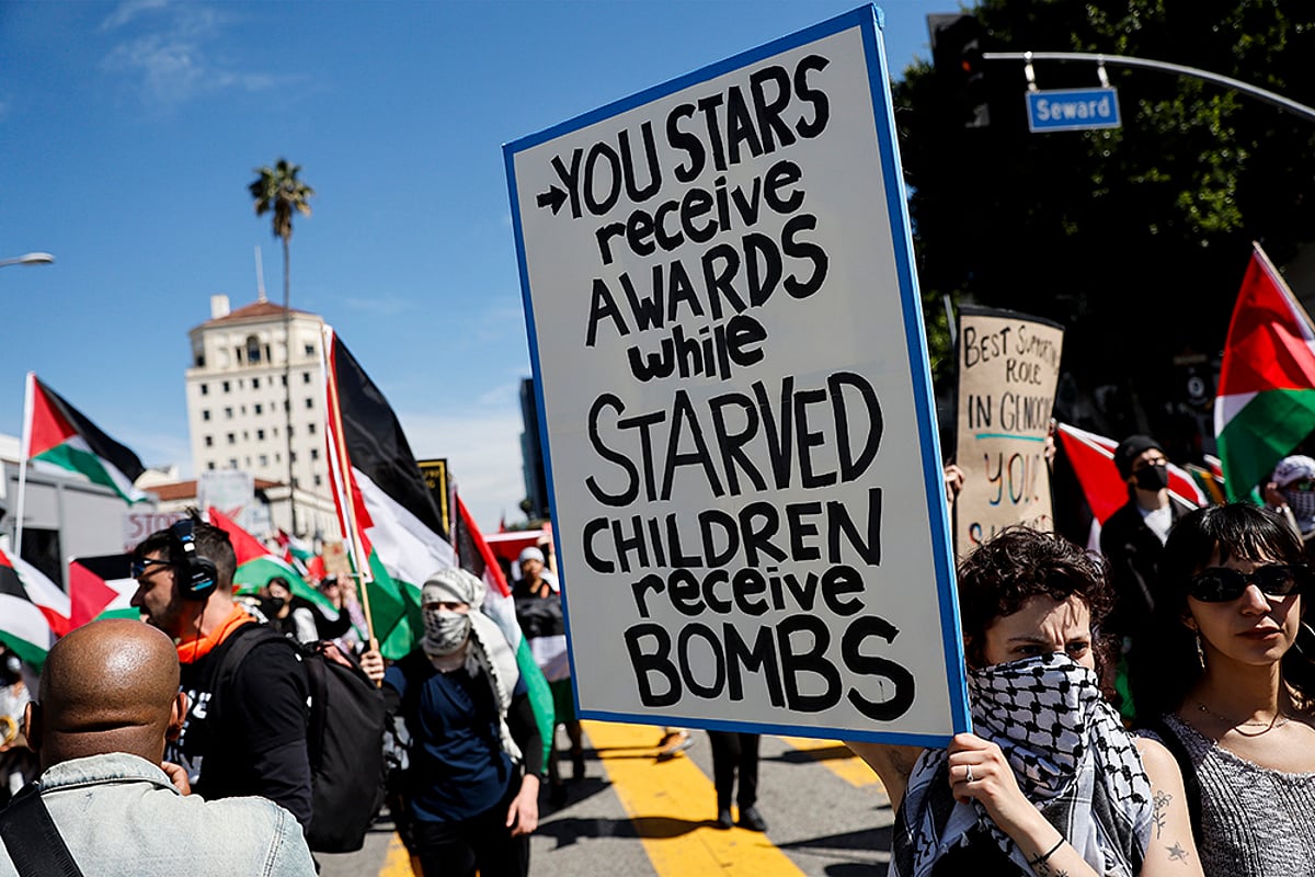 US: Demonstration Against Israel's War In Gaza At Oscars