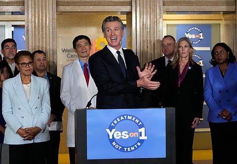 California Gov. Gavin Newsom speaks in support of Proposition 1.