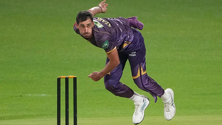 Kolkata Knight Riders player Mitchell Starc during a training session at Eden Gardens in Kolkata on March 19, 2024. KKR take on visiting Sunrisers Hyderabad in their Indian Premier League 2024 opener. - PTI