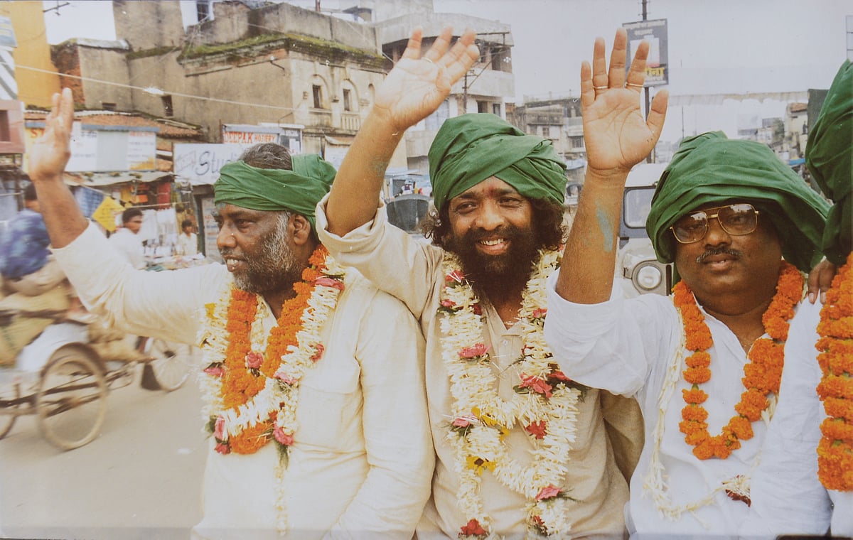 K M Kishan : Suraj Mandal, Shibu Soren (centre) and Saiman Marandi in Ranchi
