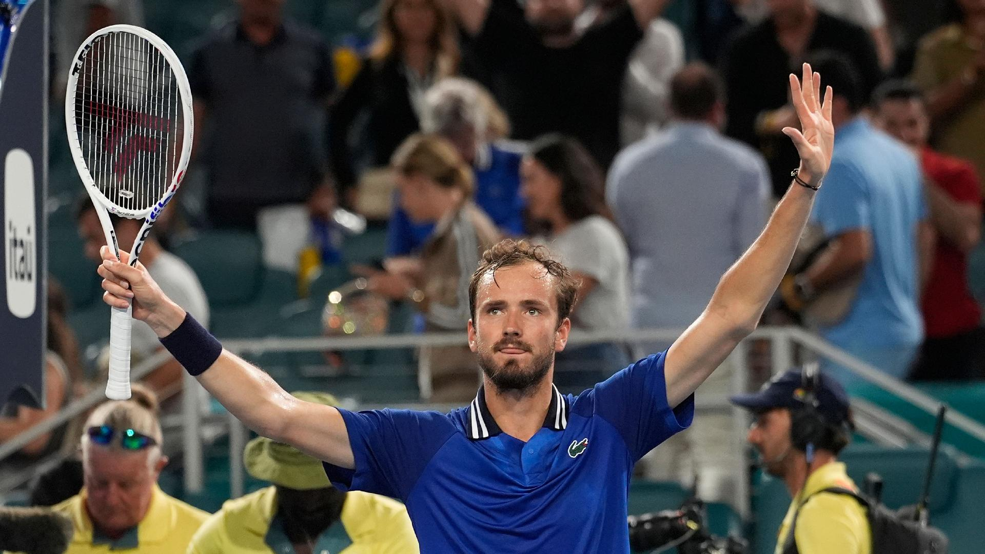 Daniil Medvedev gestures to the crowd after defeating Nicolas Jarry. - Marta Lavandier/AP