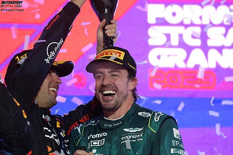 Fernando Alonso, third on the podium at the Saudi Arabian Grand Prix 2023.
