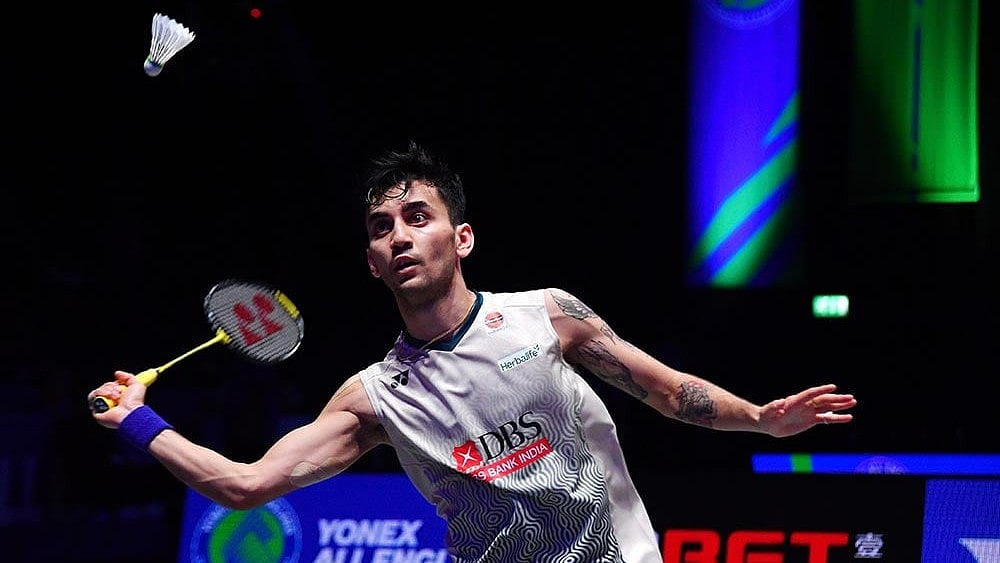 Lakshya Sen in action at the All England Open C'ships against Jonatan Christie. - AP/Rui Vieira