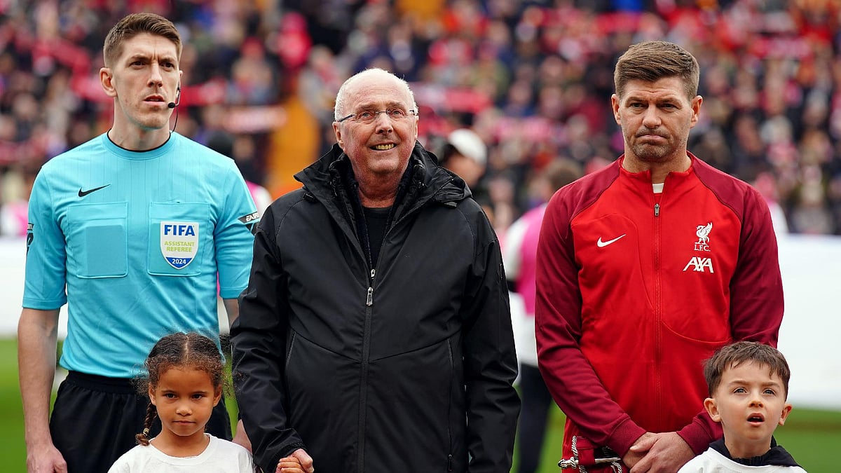 Peter Byrne/PA : Sven-Goran Eriksson (centre) was part of the management team as Liverpool Legends beat Ajax Legends 4-2 at Anfield.