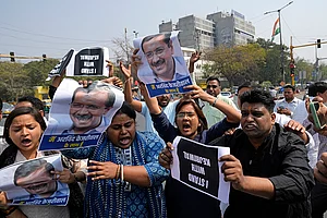 | Photo: AP/Manish Swarup : AAP Protest over Kejriwal's arrest