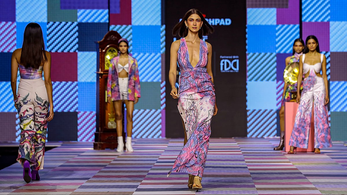PTI : Models walk the ramp presenting the creations of the students of Inter National Institute of Fashion Design (INIFD) during the Fashion Design Council of India (FDCI) X Lakme Fashion Week (LFW), in Mumbai, Wednesday, March 13, 2024.