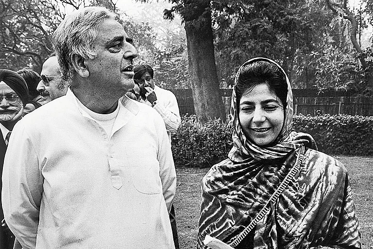 PDP Duo Former Union Home Minister Mufti Mohammad Sayeed with his daughter Mehbooba in 1996 - Photo: Getty Images