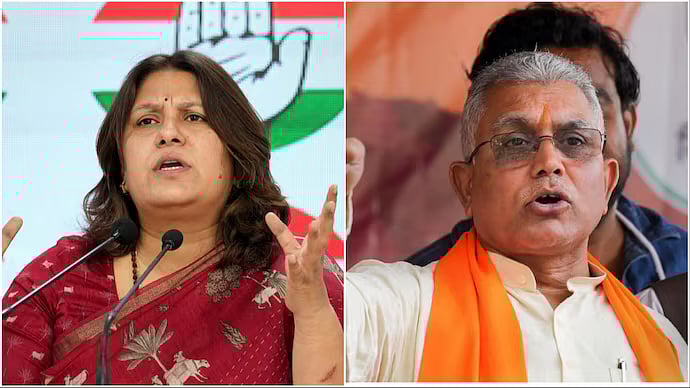 PTI : Congress leader Supriya Shrinate (L) and BJP leader Dilip Ghosh (R) |
