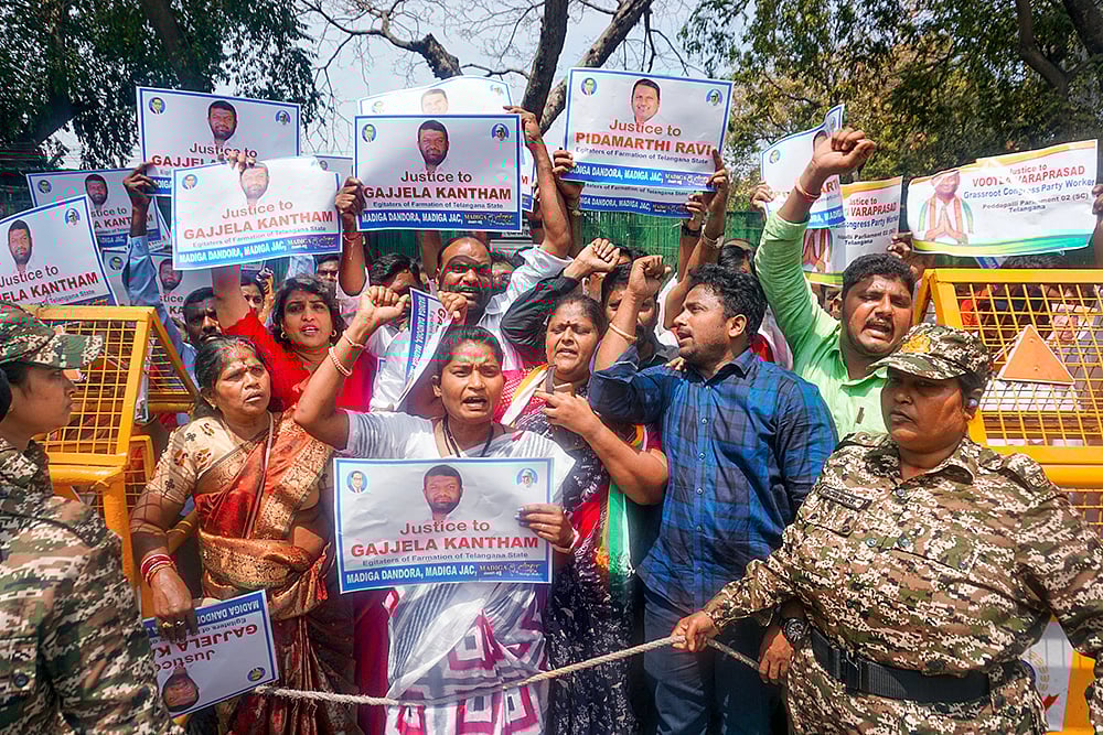 | Photo: PTI : Telangana Congress workers protest