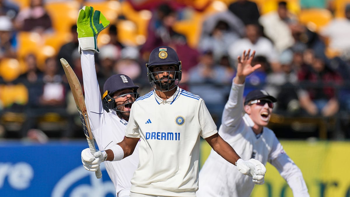 (AP Photo/Ashwini Bhatia)
 : India's Devdutt Padikkal reacts as England's players appeal unsuccessfully for his wicket on the second day of the fifth and final test match between England and India in Dharamshala, India, Friday, March 8, 2024. 

