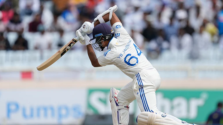 India's Yashasvi Jaiswal plays a shot on Day 2 of their fourth Test match against England in Ranchi, February 24, 2024. - AP