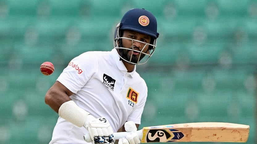 Sri Lanka's opening batter Dimuth Karunaratne during second test match against Bangladesh in Chattogram. - Photo: X/ @ICC