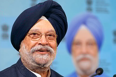Hardeep Singh Puri talks to media